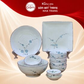 Bộ bát đĩa gia đình 11 món sứ trắng hoạ tiết đào xanh NT-BD09 - Ảnh đại diện