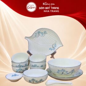 Bộ bát đĩa gia đình 13 món sứ trắng hoa sen xanh NT-BD07 - Ảnh đại diện