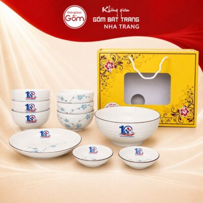 Bộ Bát Đĩa Gốm Sứ Quà Tặng Họa Tiết Hoa Mai Xanh NT-BDQT04 - Ảnh đại diện