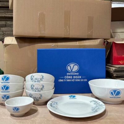 Bộ Bát Đĩa In Logo Vietdung Quà Tặng Doanh Nghiệp Bát Tràng NT-BDQT05 - Chi tiết 1