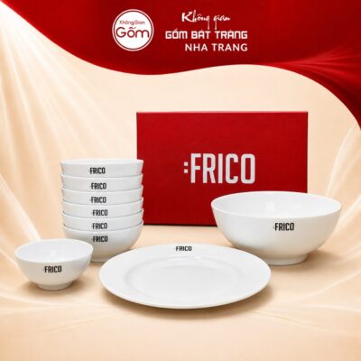 Bộ Bát Đĩa Sứ Trắng Bát Tràng In Logo FRICO Kèm Hộp NT-BDQT02 - Ảnh đại diện
