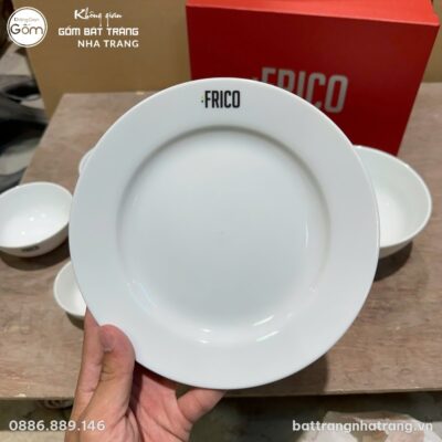 Bộ Bát Đĩa Sứ Trắng Bát Tràng In Logo FRICO Kèm Hộp NT-BDQT02 - Chi tiết 4