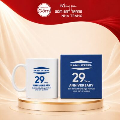 Bộ Ly Sứ Trắng In Logo Kỷ Niệm 29 Năm Doanh Nghiệp NT-CSQT01 - Ảnh đại diện