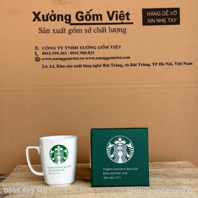 Bộ Quà Tặng Ly Sứ Trắng Bát Tràng In Logo Starbucks NT-CSQT04 - Chi tiết 2