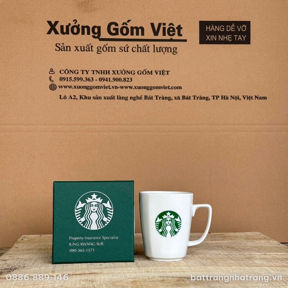 Bộ Quà Tặng Ly Sứ Trắng Bát Tràng In Logo Starbucks NT-CSQT04 - Chi tiết 4