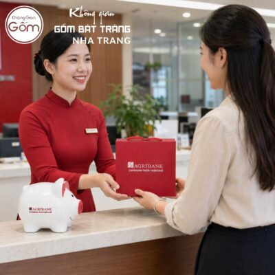 Heo Đất Tiết Kiệm In Logo Sứ Trắng Tai Hồng Đáng Yêu NT-HDQT05 - Chi tiết 2