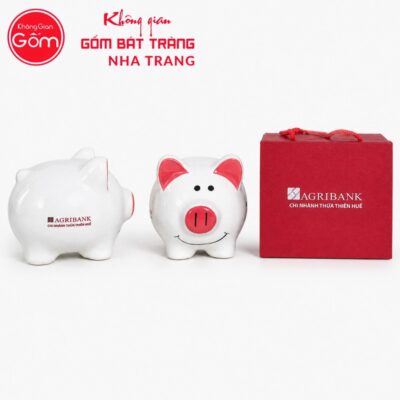 Heo Đất Tiết Kiệm In Logo Sứ Trắng Tai Hồng Đáng Yêu NT-HDQT05 - Chi tiết 4