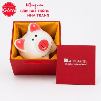 Heo Đất Tiết Kiệm In Logo Sứ Trắng Tai Hồng Đáng Yêu NT-HDQT05 - Chi tiết 5