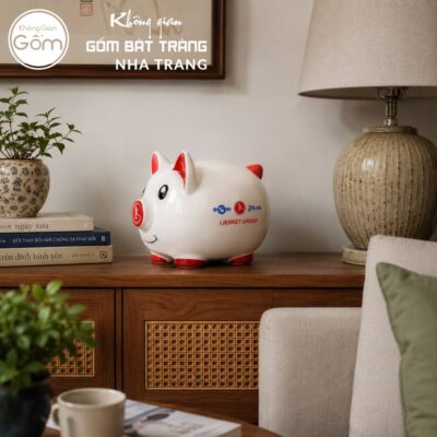 Heo Đất Tiết Kiệm Sứ Trắng Mũi Đỏ In Logo Thương Hiệu NT-HDQT02 - Chi tiết 3