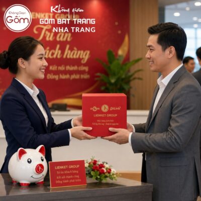 Heo Đất Tiết Kiệm Sứ Trắng Mũi Đỏ In Logo Thương Hiệu NT-HDQT02 - Chi tiết 4