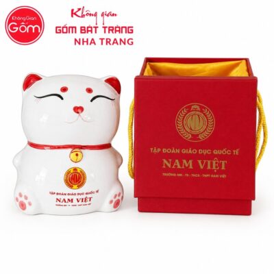 Ống Tiết Kiệm Mèo Thần Tài Sứ Trắng Bát Tràng In Logo NT-HDQT01 - Chi tiết 5