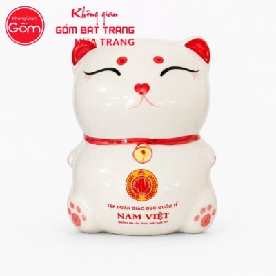 Ống Tiết Kiệm Mèo Thần Tài Sứ Trắng Bát Tràng In Logo NT-HDQT01 - Chi tiết 6
