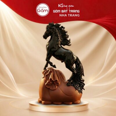 Tượng cát mã phú quý gốm mộc đen phối nâu cao 30cm NT-TN04 - Ảnh đại diện