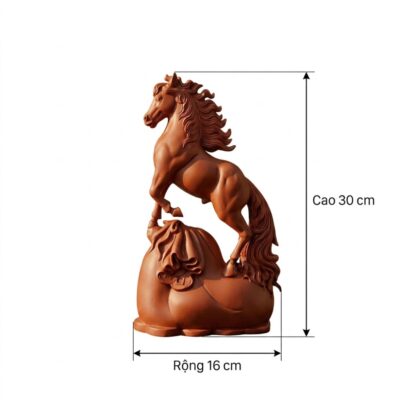 Kích thước Tượng cát mã phú quý gốm nâu mộc cao 30cm NT-TN03