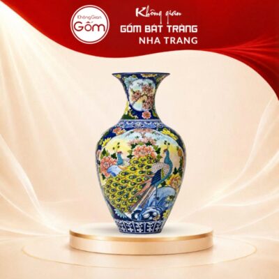 Bảo bình Bát Tràng nhị cảnh vẽ tay công đào - thuận buồm xuôi gió NT-BB01