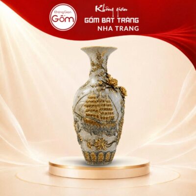 Bảo bình men rạn cổ họa tiết Thuận Buồm Xuôi Gió dát vàng cao cấp NT-BB06