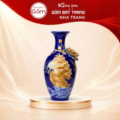 Bảo bình phong thủy men xanh Thuận Buồm Xuôi Gió dát vàng NT-BB07