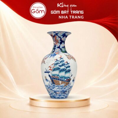 Bảo bình vẽ nhị cảnh Công đào - Thuận buồm xuôi gió NT-BB02