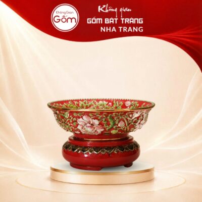 Bát nước tụ thủy men đỏ vẽ nổi Xích Đơn Vinh Hoa NT-BNTT07