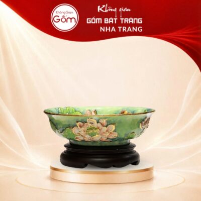 Bát nước thả hoa men lục bảo Liên Tước Vinh Hoa vẽ vàng kim NT-BNTT03