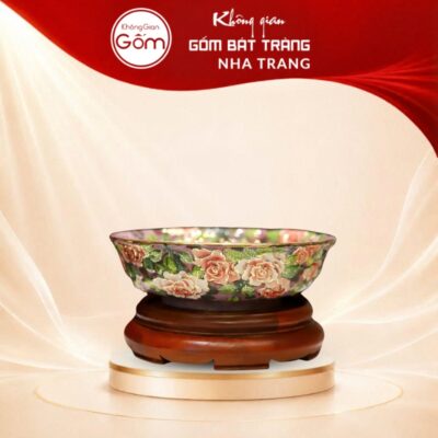 Bát nước tụ thủy men tím hoa hồng phú quý vẽ vàng kim NT-BNTT01