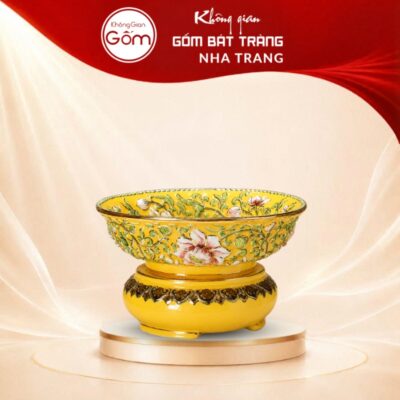 Bát nước tụ thủy men vàng hoàng thổ vẽ nổi Xích Đơn Vinh Hoa NT-BNTT06