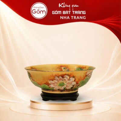 Bát nước tụ thủy men vàng Liên Tước Vinh Hoa vẽ vàng kim NT-BNTT04