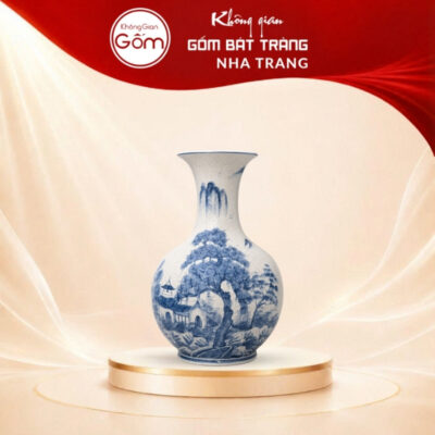 Bình tỏi Bát Tràng men rạn vẽ Sơn Thủy Tùng Lâm 55cm NT-TB03