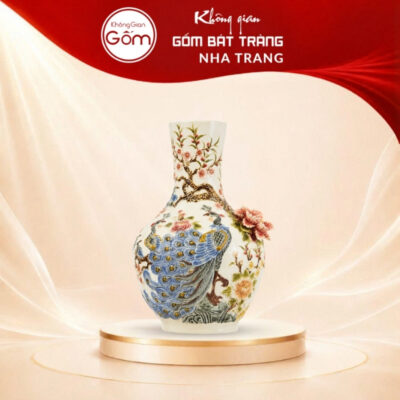 Bình tỏi phong thủy đắp nổi Công Danh Phú Quý men kem NT-TB06