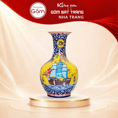 Bình tỏi phong thủy nhị cảnh vẽ tay thuận buồm xuôi gió - công đào NT-TB07