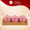 Bộ 3 hũ đựng mứt Tết men hỏa biến ruby hồng đào khay mây NT-KM07
