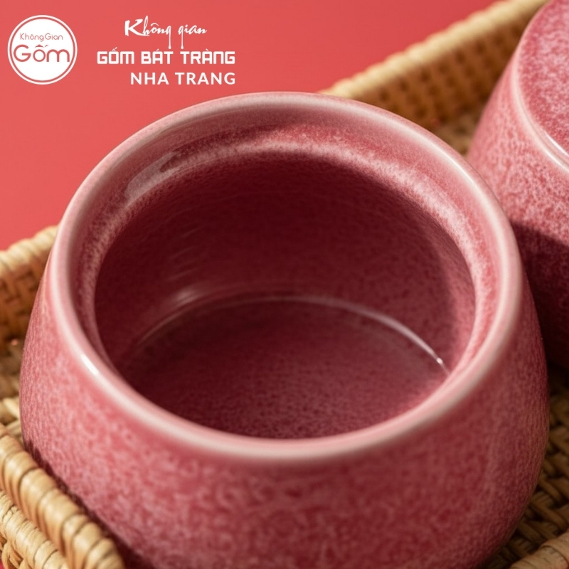 Bộ 3 hũ đựng mứt Tết men hỏa biến ruby hồng đào khay mây NT-KM07 - Ảnh 4