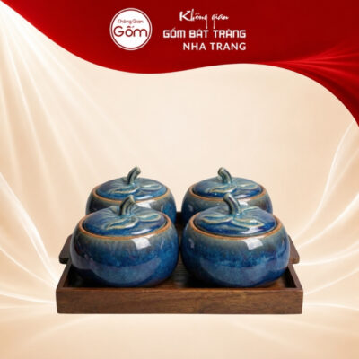 Bộ 4 hũ mứt Tết dáng bí men hỏa biến xanh dương NT-KM03