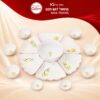 Bộ bát đĩa hoa mặt trời men trắng vẽ hoa sen vàng viền chỉ đỏ NT-HMT03