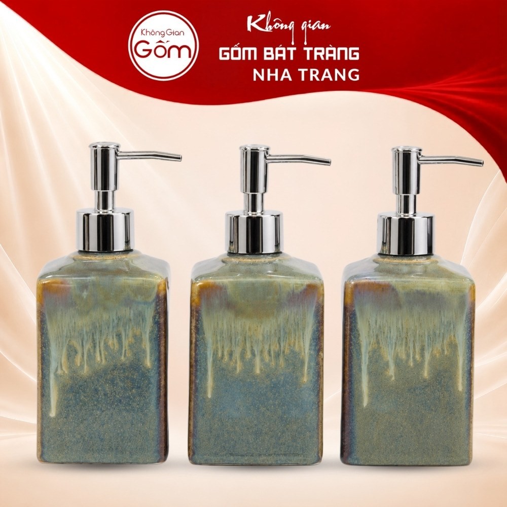 Bộ dụng cụ nhà tắm gốm sứ Bát Tràng 3 sản phẩm men hoả biến màu xanh lơ nhạt NT-BNT08