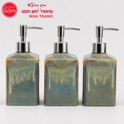 Bộ dụng cụ nhà tắm gốm sứ Bát Tràng 3 sản phẩm men hoả biến màu xanh lơ nhạt NT-BNT08 - Chi tiết 1
