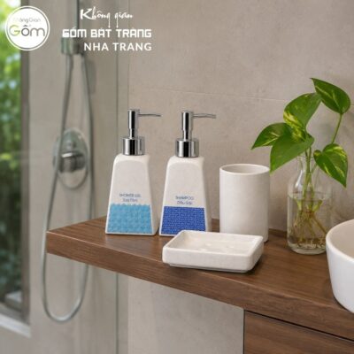 Bộ dụng cụ nhà tắm gốm sứ Bát Tràng 4 sản phẩm màu kem men cát lấm tấm NT-BNT07 - Chi tiết 5