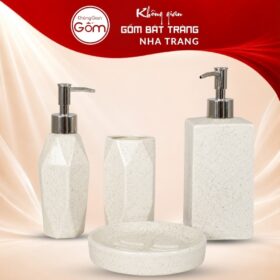 Bộ dụng cụ nhà tắm gốm sứ Bát Tràng 4 sản phẩm màu kem men cát lấm tấm NT-BNT01 - Ảnh đại diện