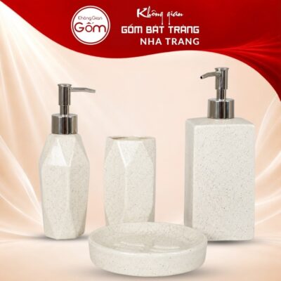 Bộ dụng cụ nhà tắm gốm sứ Bát Tràng 4 sản phẩm màu kem men cát lấm tấm NT-BNT01 - Ảnh đại diện