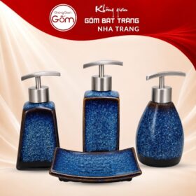 Bộ dụng cụ nhà tắm gốm sứ Bát Tràng 4 sản phẩm màu xanh dương men hoả biến NT-BNT02 - Ảnh đại diện