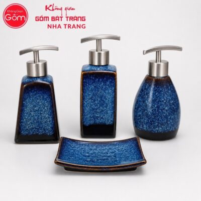 Bộ dụng cụ nhà tắm gốm sứ Bát Tràng 4 sản phẩm màu xanh dương men hoả biến NT-BNT02 - Chi tiết 1