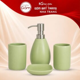 Bộ dụng cụ nhà tắm gốm sứ Bát Tràng 4 sản phẩm màu xanh lá men màu mát NT-BNT05 - Ảnh đại diện