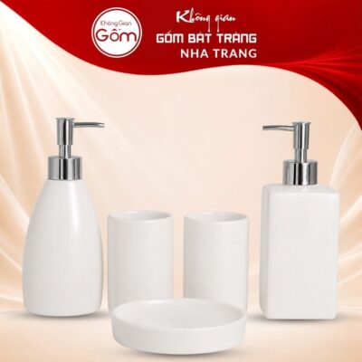 Bộ dụng cụ nhà tắm gốm sứ Bát Tràng 4 sản phẩm men sứ trắng NT-BNT03 - Ảnh đại diện