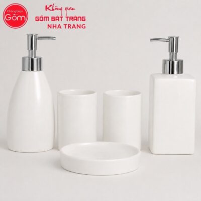Bộ dụng cụ nhà tắm gốm sứ Bát Tràng 4 sản phẩm men sứ trắng NT-BNT03 - Chi tiết 1