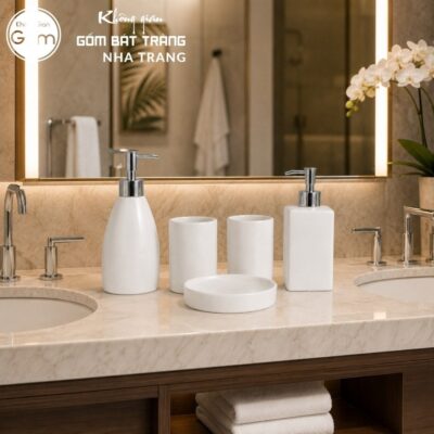 Bộ dụng cụ nhà tắm gốm sứ Bát Tràng 4 sản phẩm men sứ trắng NT-BNT03 - Chi tiết 4