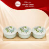 Bộ khay mứt Tết men ngọc vẽ hoa đào xanh kèm khay gỗ NT-KM06