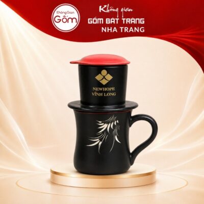 Bộ phin pha cafe quà tặng gốm sứ in logo màu đen nắp nhiều màu NT-BPCF08 - Ảnh đại diện