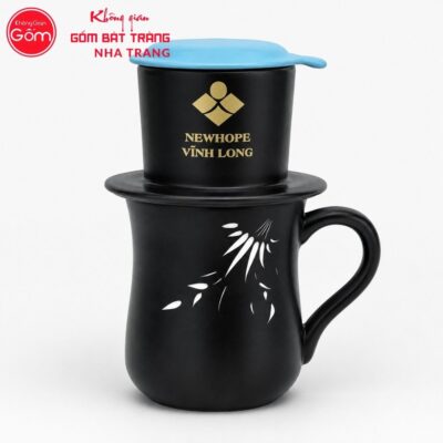 Bộ phin pha cafe quà tặng gốm sứ in logo màu đen nắp nhiều màu NT-BPCF08 - Chi tiết 2