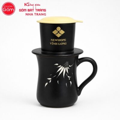 Bộ phin pha cafe quà tặng gốm sứ in logo màu đen nắp nhiều màu NT-BPCF08 - Chi tiết 3