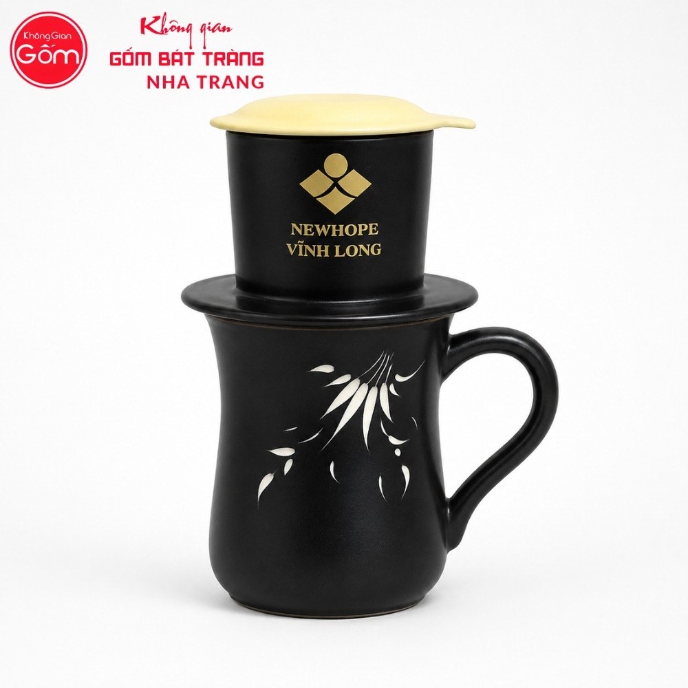 Bộ phin pha cafe quà tặng gốm sứ in logo màu đen nắp nhiều màu NT-BPCF08 - Chi tiết 3